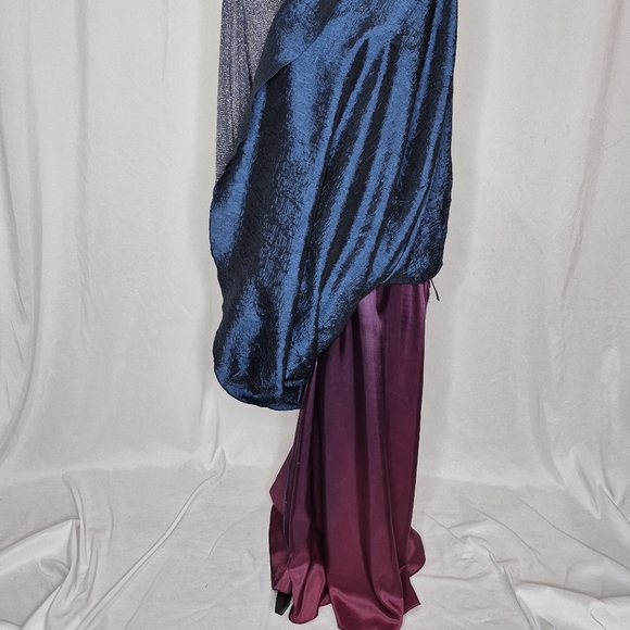 Arianna By Rachel Kaye Saphire Blue Shimmer Top Crinkle Skirt Maxi Gown - Sz 14 - Picture 10 of 11